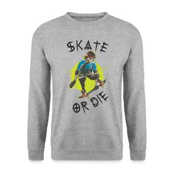 Skate or die Skeleton Skateboarder - Unisex Sweatshirt - salt & pepper - Front - Alina (178cm) & Michal (187cm)
