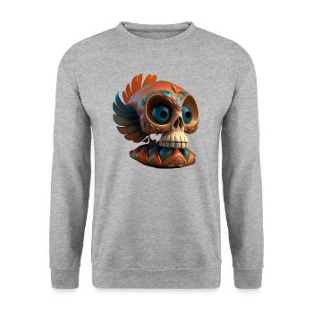 Coatl Skull | Totenkopf | Dias de los Muertos - Unisex Pullover - Weißgrau meliert - Vorne - Alina (178cm) & Michal (187cm)