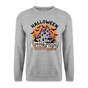 Spooky Halloween Night: Gruselige Nacht - Unisex Pullover - Weißgrau meliert - Vorne - Alina (178cm) & Michal (187cm)