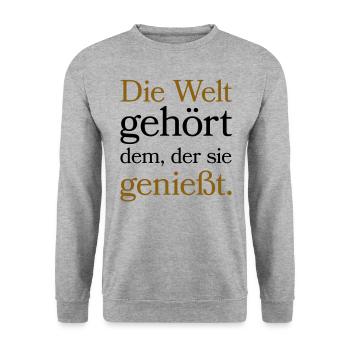 Die Welt gehört dem der sie genießt - Unisex Pullover - Weißgrau meliert - Vorne - Alina (178cm) & Michal (187cm)