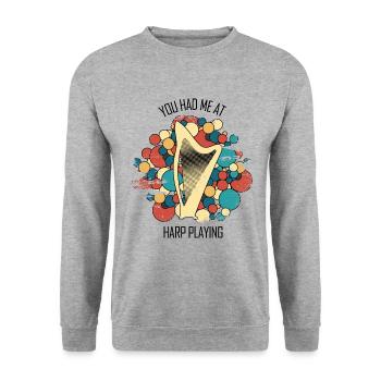 Harp Gift Musical Instrument Musician Plucking - Unisex Sweatshirt - salt & pepper - Front - Alina (178cm) & Michal (187cm)