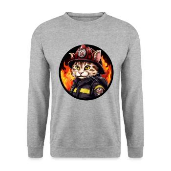 Katze Feuerwehr - Unisex Pullover - Weißgrau meliert - Vorne - Alina (178cm) & Michal (187cm)