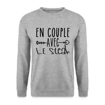En Couple avec Steak, cadeau Fans de Steak - Sweat-shirt Unisexe - gris chiné - Devant - Alina (178cm) & Michal (187cm)
