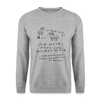 Ich weiß, dass ich nichts weiß - schafsinnig - Unisex Pullover - Weißgrau meliert - Vorne - Alina (178cm) & Michal (187cm)