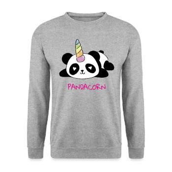 Pandacorn, Panda, Einhorn, Unicorn, Geschenk Idee - Unisex Pullover - Weißgrau meliert - Vorne - Alina (178cm) & Michal (187cm)