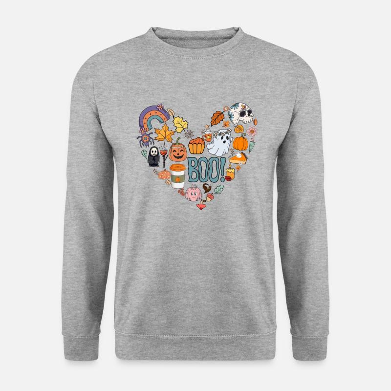 Groovy Halloween, Kürbis - Unisex Pullover - Weißgrau meliert