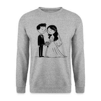 Couple de mariage - Graphique vectoriel romantique - Sweat-shirt Unisexe - gris chiné - Devant - Alina (178cm) & Michal (187cm)
