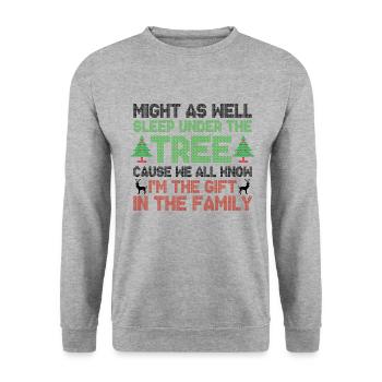 All know i'm the gift in the family - Sweat-shirt Unisexe - gris chiné - Devant - Alina (178cm) & Michal (187cm)