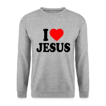 I love jesus - Unisex Pullover - Weißgrau meliert - Vorne - Alina (178cm) & Michal (187cm)