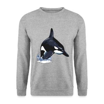Orca Killerwal Schwertwal Sprung - Unisex Pullover - Weißgrau meliert - Vorne - Alina (178cm) & Michal (187cm)