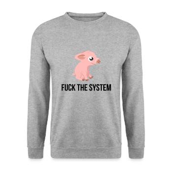 Fuck the System Schwein Rebell Stecker Geschenk - Unisex Pullover - Weißgrau meliert - Vorne - Alina (178cm) & Michal (187cm)