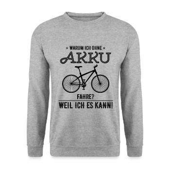 Warum ich mit Akku fahre weil ich es kann e-Bike - Unisex Pullover - Weißgrau meliert - Vorne - Alina (178cm) & Michal (187cm)