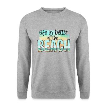 VACANCES VACANCES À LA PLAGE PALMIERS MOTIF DE VOYAGE DU SOLEIL - Sweat-shirt Unisexe - gris chiné - Devant - Alina (178cm) & Michal (187cm)