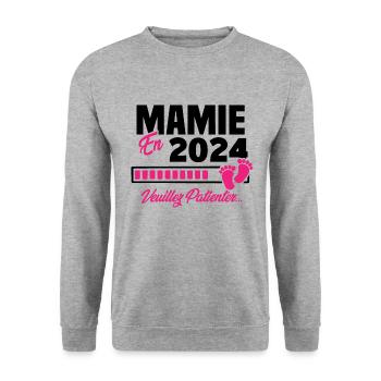 Mamie en 2024 / Cadeau future mamie 2024 - Sweat-shirt Unisexe - gris chiné - Devant - Alina (178cm) & Michal (187cm)