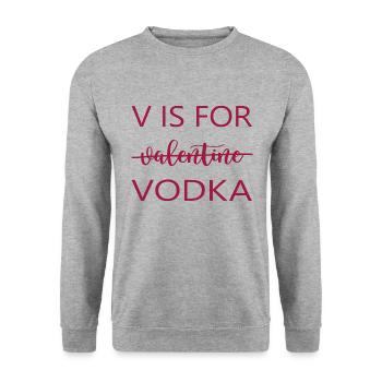 Trinkspruch "V for vodka" vorglühen Party Trinker - Unisex Pullover - Weißgrau meliert - Vorne - Alina (178cm) & Michal (187cm)