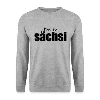 Sächsisch - Dialekt - Spruch - Unisex Pullover - Weißgrau meliert - Vorne - Alina (178cm) & Michal (187cm)