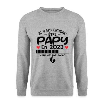 Je Vais Encore Être Papy En 2023 Cadeau Enceinte - Sweat-shirt Unisexe - gris chiné - Devant - Alina (178cm) & Michal (187cm)
