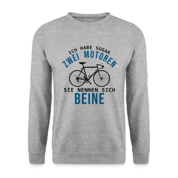 Fahrrad - lustiger Spruch - Rennrad - Beine - Unisex Pullover - Weißgrau meliert - Vorne - Alina (178cm) & Michal (187cm)