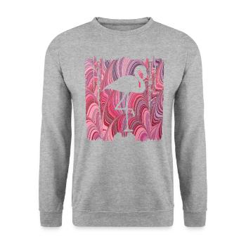 oiseau e 117 flamant rose - Sweat-shirt Unisexe - gris chiné - Devant - Alina (178cm) & Michal (187cm)