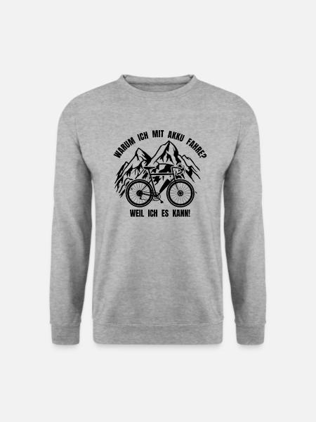 E-Bike Berge Gebirge - lustiger Spruch Fahrrad - Unisex Pullover - Weißgrau meliert