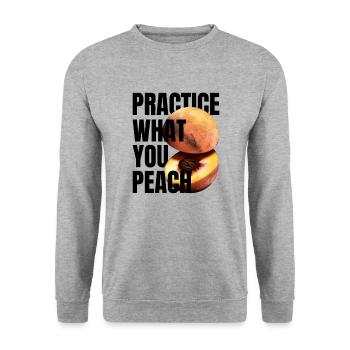 Practice what you peach - Lustiger Spruch Pfirsich - Unisex Sweatshirt - salt & pepper - Front - Alina (178cm) & Michal (187cm)