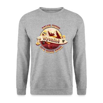 Come visit Wyoming- braun - Unisex Pullover - Weißgrau meliert - Vorne - Alina (178cm) & Michal (187cm)