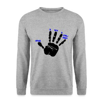 Color changeable | WASD Gamer Gaming Hand - Unisex Sweatshirt - salt & pepper - Front - Alina (178cm) & Michal (187cm)