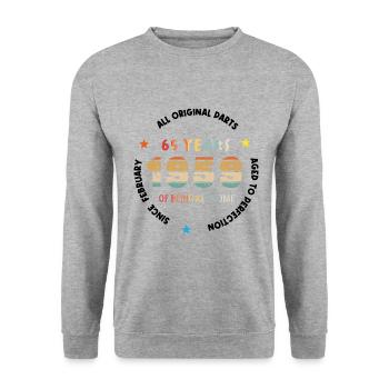 65 Years Old Made In 1959 Vintage February 1959 - Sweat-shirt Unisexe - gris chiné - Devant - Alina (178cm) & Michal (187cm)