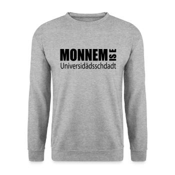 Monnem is e Universidädsschdadt - Unisex Pullover - Weißgrau meliert - Vorne - Alina (178cm) & Michal (187cm)