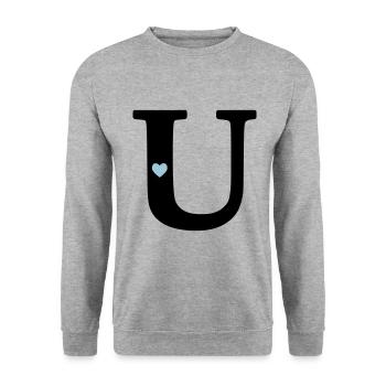 Buchstabe U Anfangsbuchstabe - Unisex Pullover - Weißgrau meliert - Vorne - Alina (178cm) & Michal (187cm)