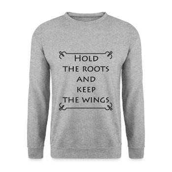 Hold The Roots And Keep The Wings Gift Idea - Unisex Sweatshirt - salt & pepper - Front - Alina (178cm) & Michal (187cm)