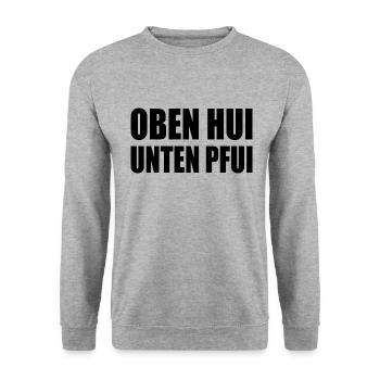 oben hui, unten pfui - Unisex Pullover - Weißgrau meliert - Vorne - Alina (178cm) & Michal (187cm)
