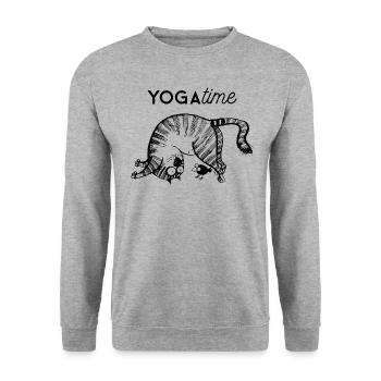 Cat Yoga Time Drôle Graphique - Sweat-shirt Unisexe - gris chiné - Devant - Alina (178cm) & Michal (187cm)