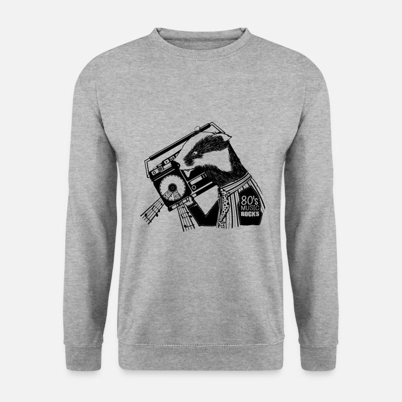 Badger with a boombox - Unisex Pullover - Weißgrau meliert