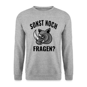 wütend genervt böse lustige Sprüche Noch Fragen? - Unisex Pullover - Weißgrau meliert - Vorne - Alina (178cm) & Michal (187cm)