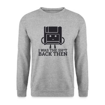 "Diskette | Informatik Computer Geek" - Unisex Pullover - Weißgrau meliert - Vorne - Alina (178cm) & Michal (187cm)