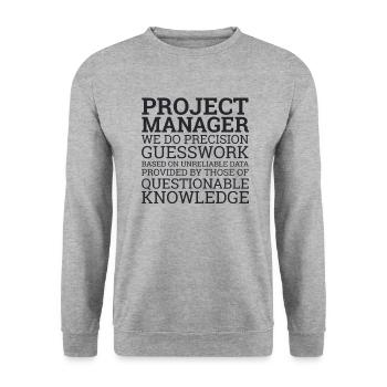 "Project Manager Guesswork" | "Project Manager" - Unisex Sweatshirt - salt & pepper - Front - Alina (178cm) & Michal (187cm)