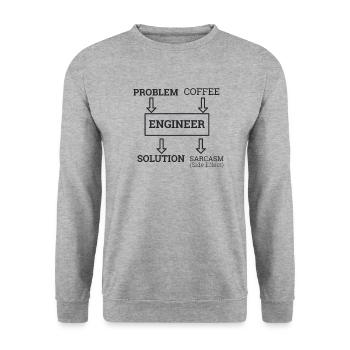« Ingénieur Sarcasm | Ingénieur » - Sweat-shirt Unisexe - gris chiné - Devant - Alina (178cm) & Michal (187cm)