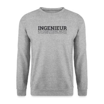 "Ingenieur Diskutiere | Ingenieur" - Unisex Pullover - Weißgrau meliert - Vorne - Alina (178cm) & Michal (187cm)