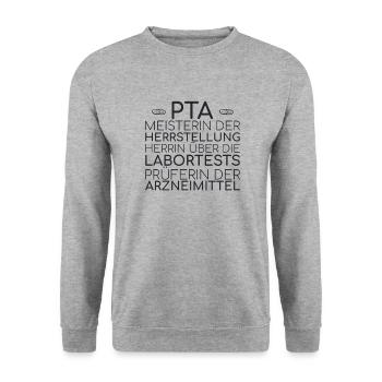 "PTA Definition | Apotheke" - Unisex Pullover - Weißgrau meliert - Vorne - Alina (178cm) & Michal (187cm)