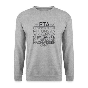 "PTA Substanzen | Apotheke" - Unisex Pullover - Weißgrau meliert - Vorne - Alina (178cm) & Michal (187cm)