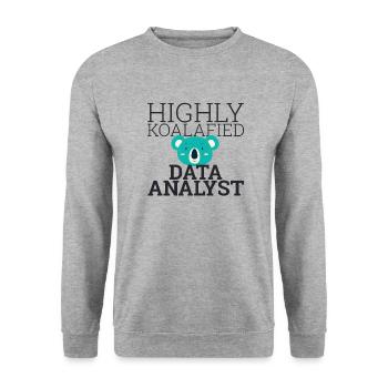 « Analyste de données Koalafied | Scientifique des données » - Sweat-shirt Unisexe - gris chiné - Devant - Alina (178cm) & Michal (187cm)