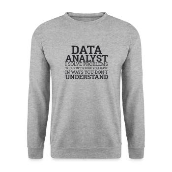 "Data Analyst Solve Problems | Data Scientist" - Unisex Pullover - Weißgrau meliert - Vorne - Alina (178cm) & Michal (187cm)