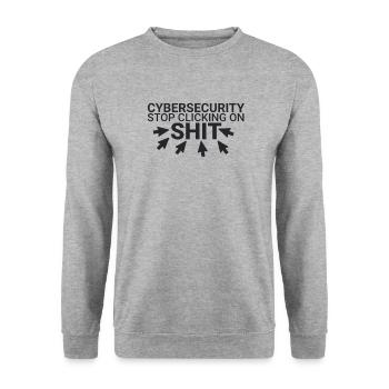 "Cybersecurity Click Shit | Cybersecurity" - Unisex Pullover - Weißgrau meliert - Vorne - Alina (178cm) & Michal (187cm)