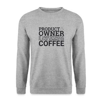 "Product Owner Coffee | "Scrum Master"" - Unisex Pullover - Weißgrau meliert - Vorne - Alina (178cm) & Michal (187cm)