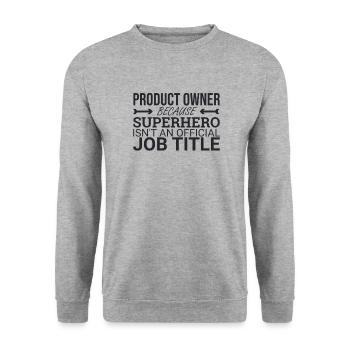 « Product Owner Superhero | » Scrum Master" » - Sweat-shirt Unisexe - gris chiné - Devant - Alina (178cm) & Michal (187cm)