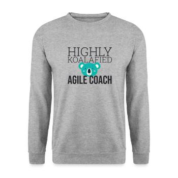 "Agile Coach Koalafied | Agile" - Unisex Pullover - Weißgrau meliert - Vorne - Alina (178cm) & Michal (187cm)