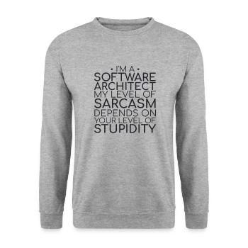 "Software Architect Sarcasm |Software Architektur" - Unisex Pullover - Weißgrau meliert - Vorne - Alina (178cm) & Michal (187cm)