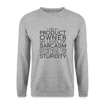 "Product Owner Sarcasm | "Scrum Master"" - Unisex Pullover - Weißgrau meliert - Vorne - Alina (178cm) & Michal (187cm)