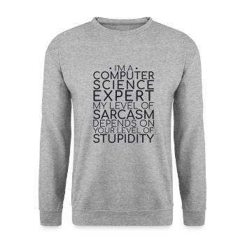 "Computer Science Expert Sarcasm | Informatik" - Unisex Pullover - Weißgrau meliert - Vorne - Alina (178cm) & Michal (187cm)